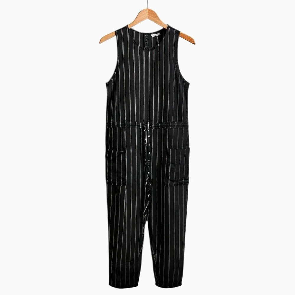 RVCA Pop Out Pinstripe Jumpsuit Sleeveless Drawstring Black Size S